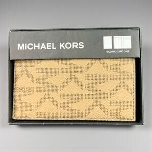 Michael Kors Jet Set Mens Folding Card Case Wallet Camel Logo NWT $88